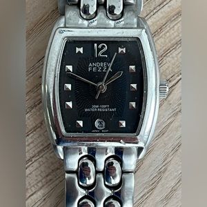 Andrew Fezza Ladies Watch Stainless Bracelet and Case Black Dial Date Window